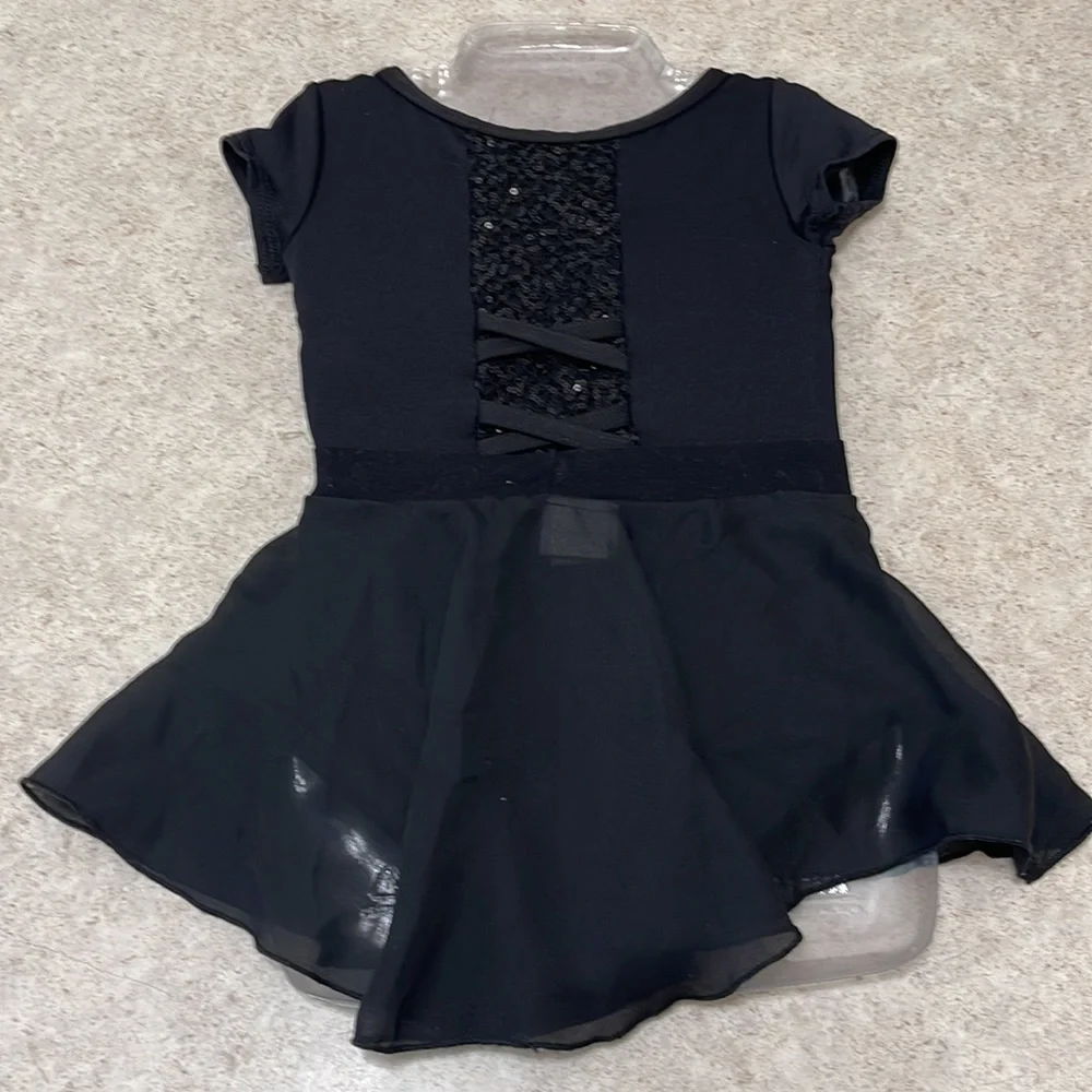 GIRLS BLACK MOTIONWEAR LEOTARD WITH SEQUIN BOW BACK & BASIC MOVES CHIFFON SKIRT